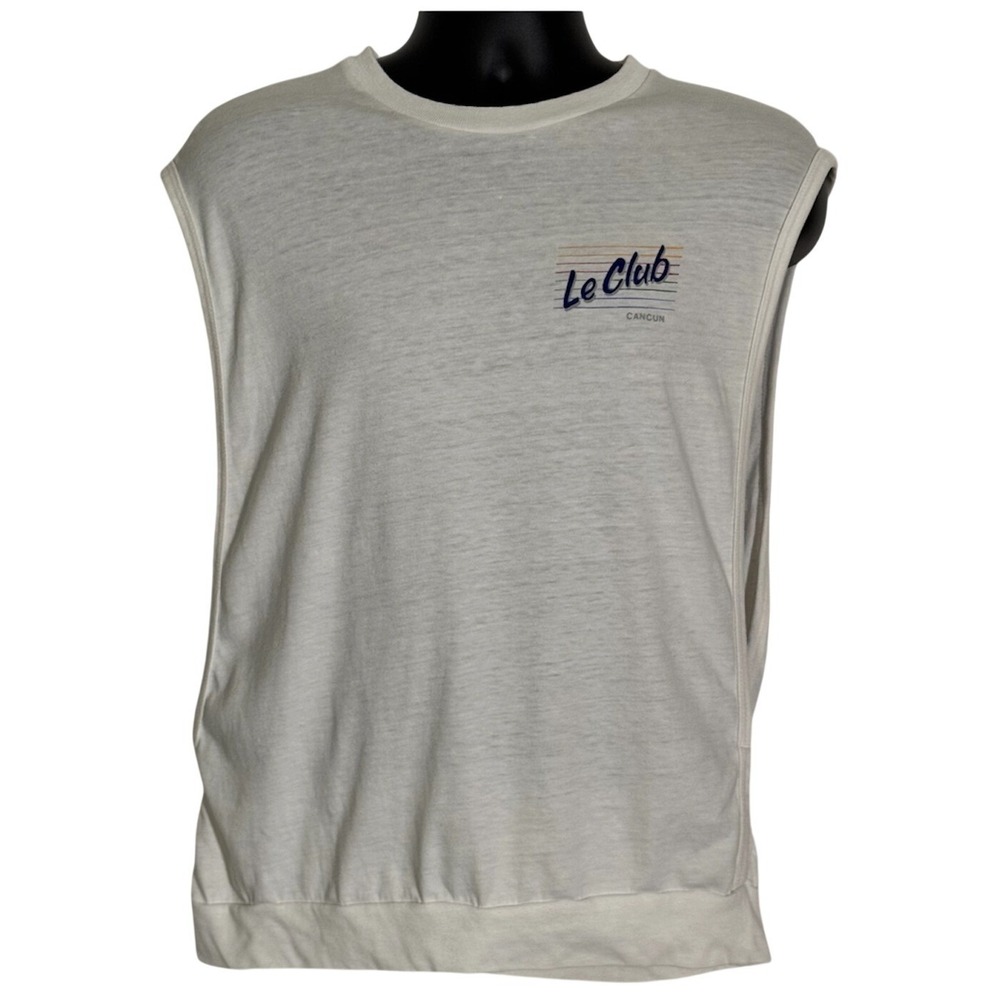 Vintage Club Med Le Club Cancun Muscle Tee Sleeveless Shirt White Men's